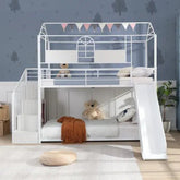 Bellemave® Twin Size Metal Bunk Bed with Slide and Steps - Bellemave